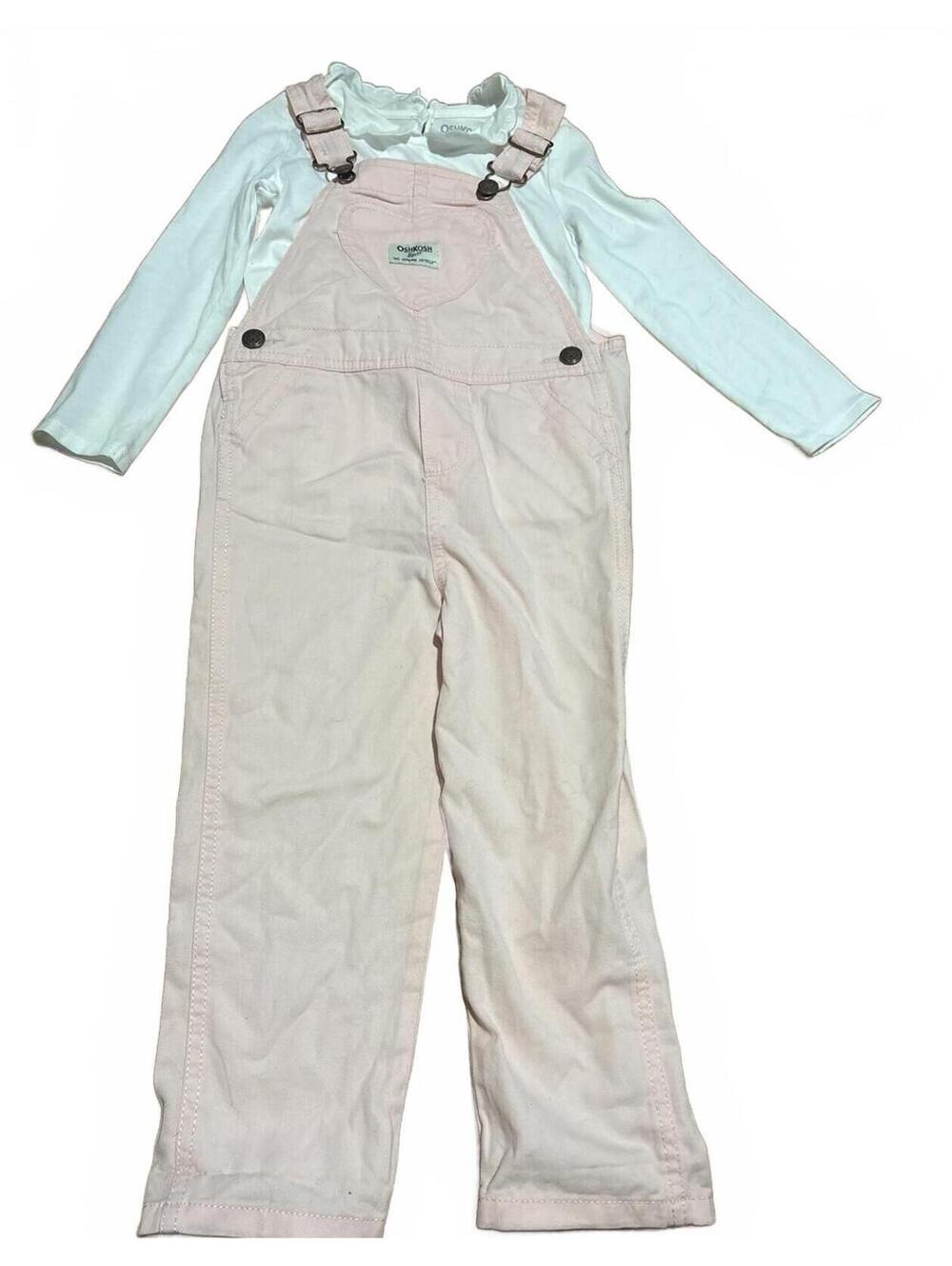 OshKosh B'gosh Pink Overalls White Long Sleeve Shirt Set, Size 4T Girls outfit